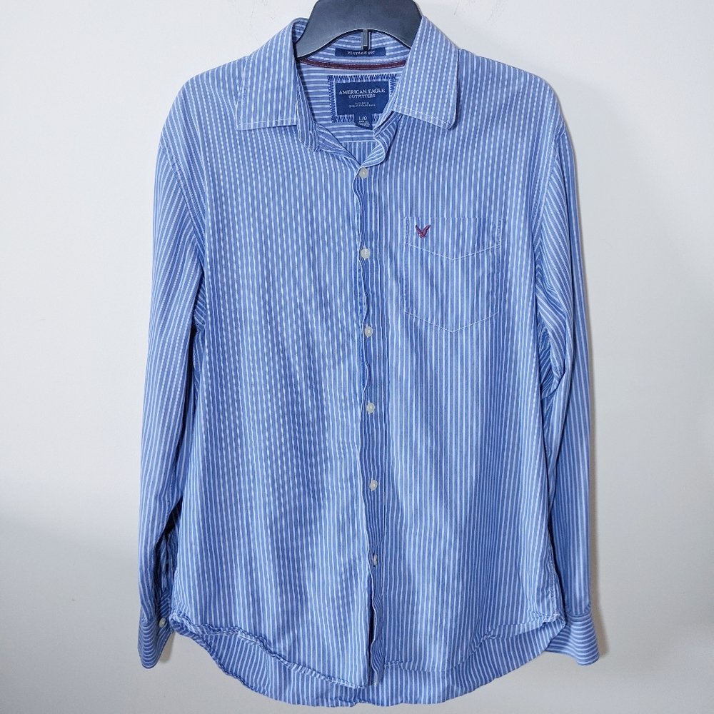 American Eagle Large Blue Striped Shirt